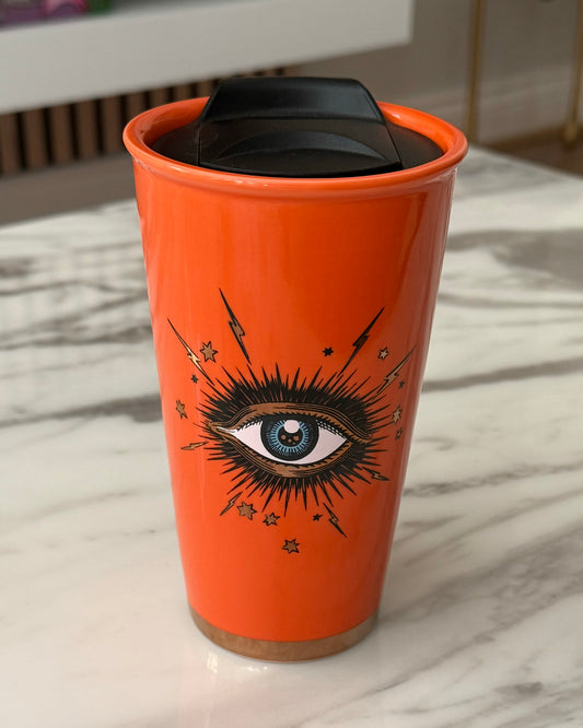 Mystic Gaze Orange Travel Coffee Cup