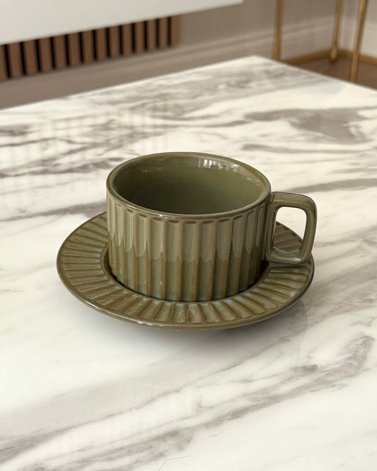 Rustic Short Cup & Saucer Khaki