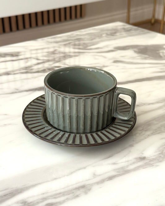 Rustic Short Cup & Saucer Moss