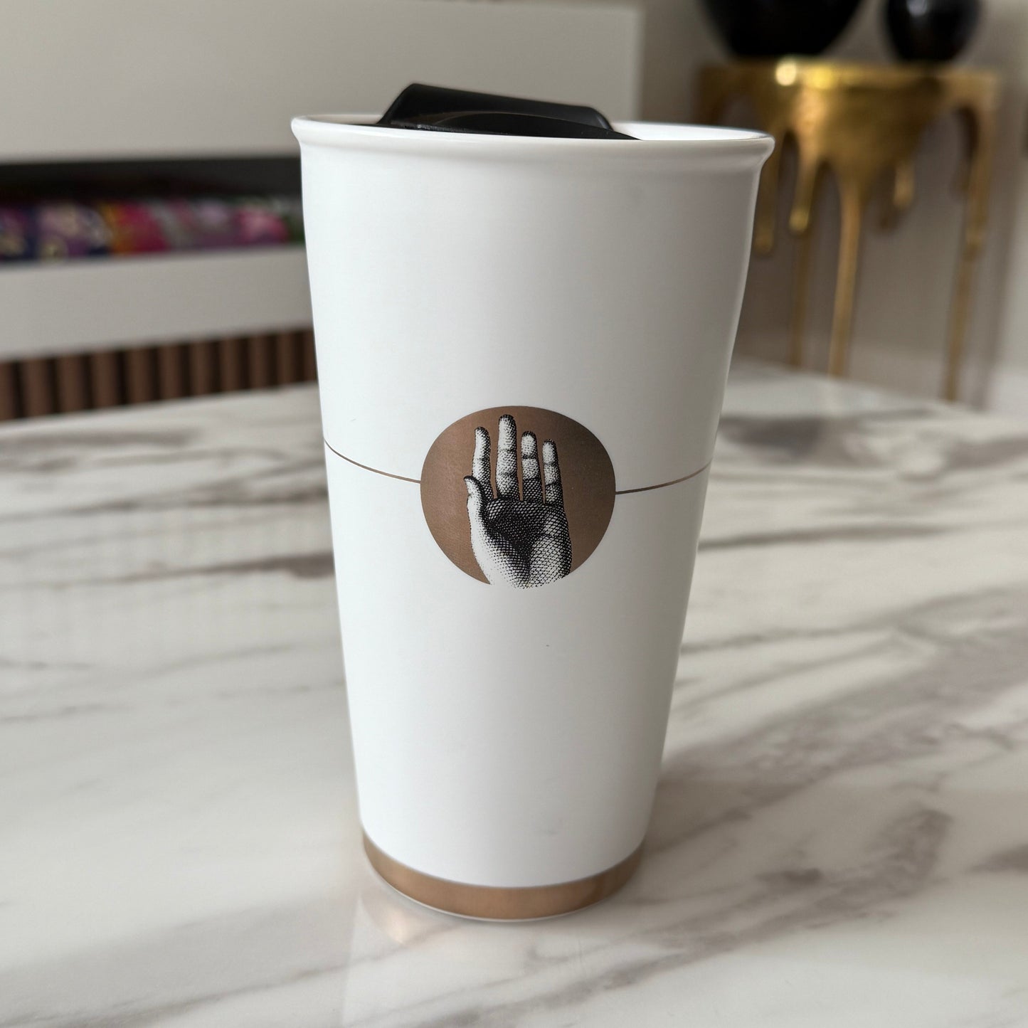 Gold Palm White Travel Coffee Cup