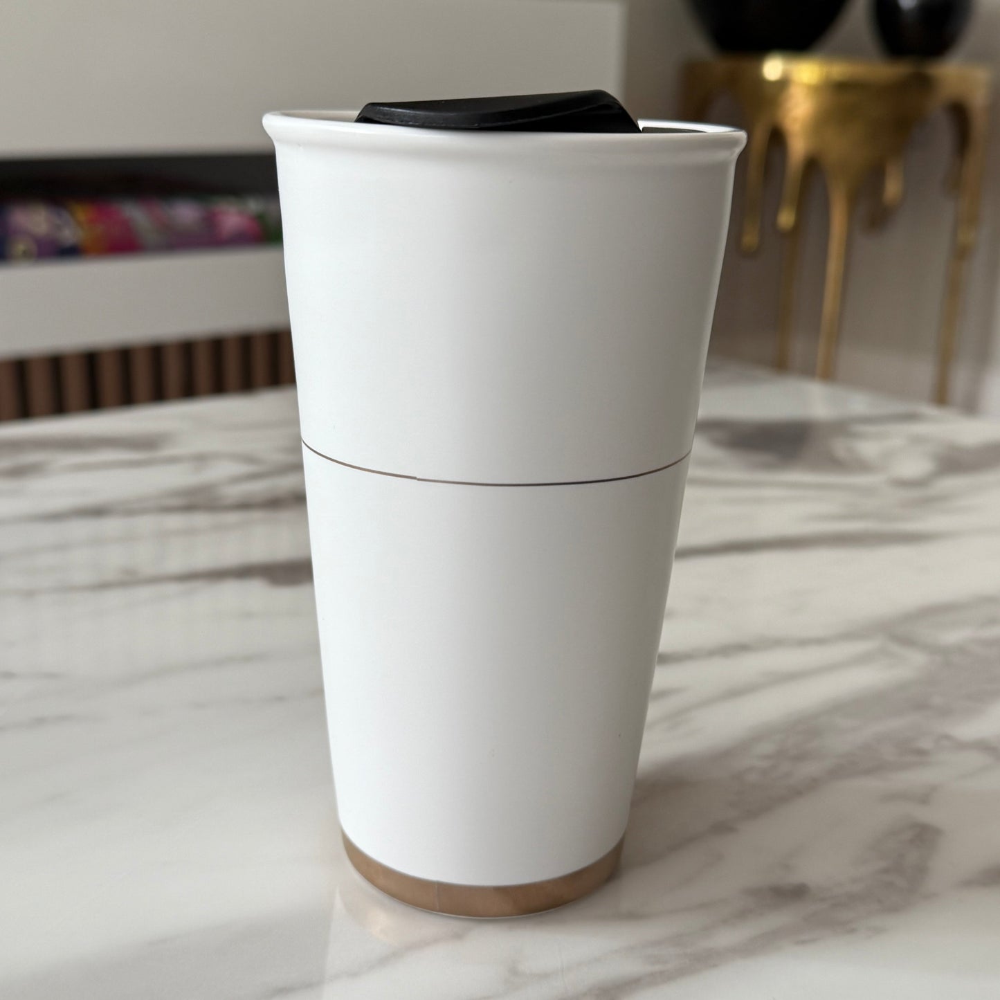 Gold Palm White Travel Coffee Cup